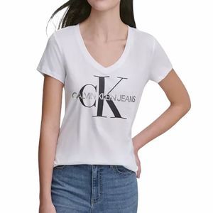 NWT Calvin Klein V Neck White Shirt Logo Tee